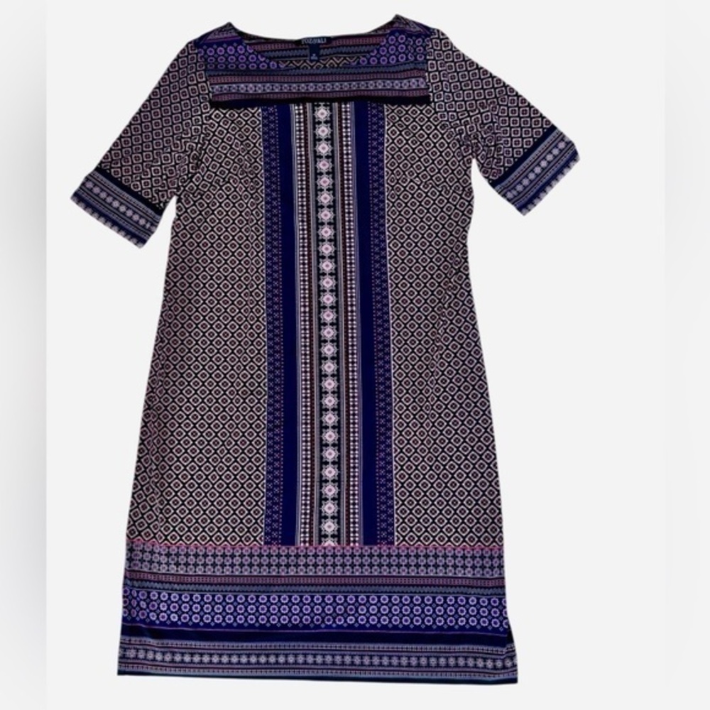 Roz & Ali Short Sleeve Shift Dress - Womens Size Medium - Purple Blue Pattern